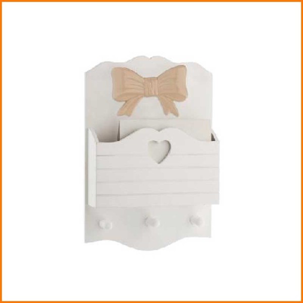 PORTAPOSTA FIOCCO IN LEGNO E CERAMICA BIANCO/TORTORA 21X31H CM