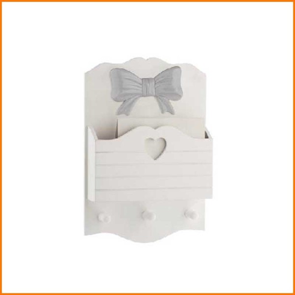 PORTAPOSTA FIOCCO IN LEGNO E CERAMICA BIANCO/GRIGIO 21X31H CM