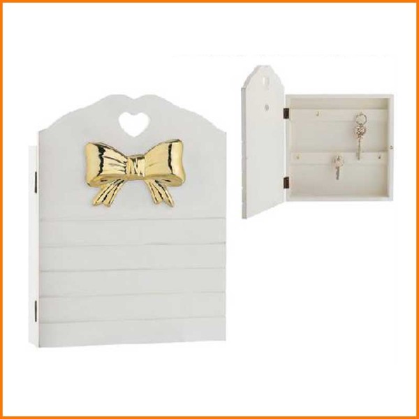 PORTACHIAVI DA MURO FIOCCO IN LEGNO E CERAMICA BIANCO/ORO 24X30H CM