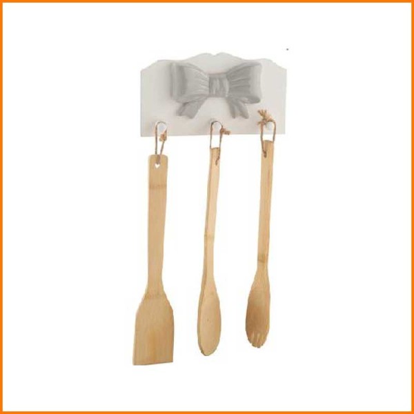 PORTA UTENSILI FIOCCO IN LEGNO E CERAMICA BIANCO/GRIGIO