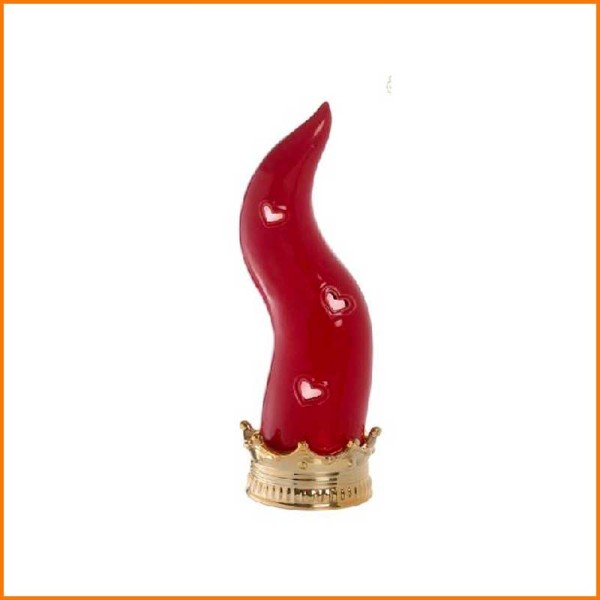 CORNO CON LED IN CERAMICA ROSSO/ORO D.7,5X23H CM