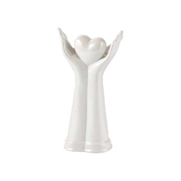 STATUA MANI APERTE CON CUORE BIANCO 13X6,5X24H CM
