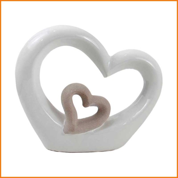 DOPPIO CUORE IN CERAMICA BICOLOR 20,8X6,2x18H CM