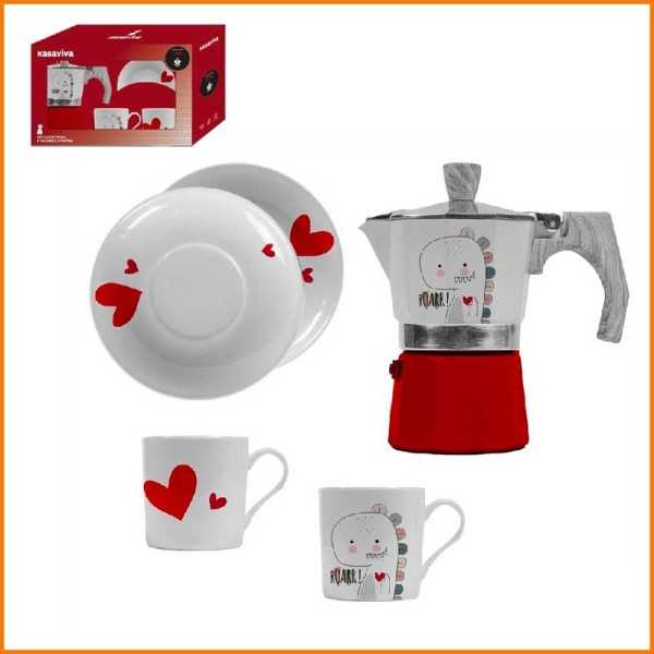 SET CAFFETTIERA E 2 TAZZINE CON PIATTO DINOLOVE