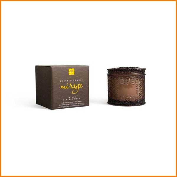 CANDELA IN COFANETTO DI VETRO FRAGRANZA MANGO E ZAFFERANO D.10,6X11H CM