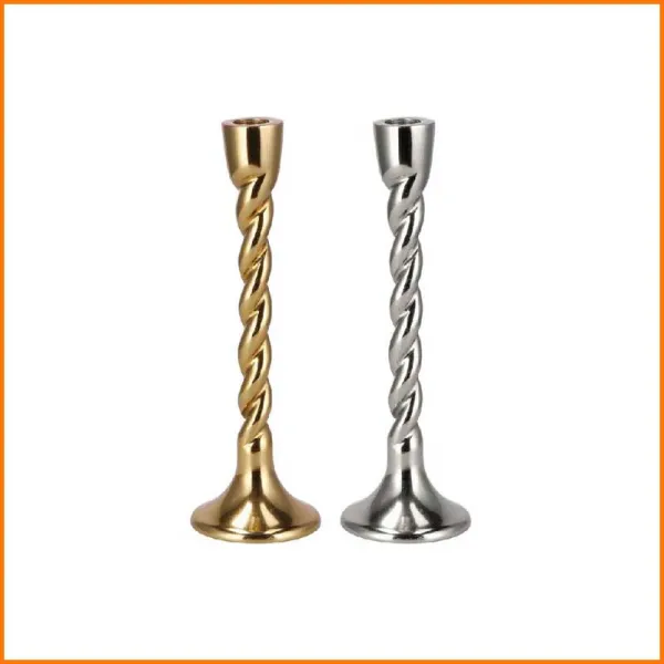 PORTACANDELA TORCIGLIONE IN METALLO ORO/ARGENTO D.8X25,5H CM